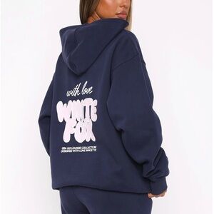White Fox With Love Always Oversized Hoodie Navy